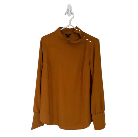 Ann Taylor Tops - Ann Taylor Brown Long Sleeve Mandarin Collar Blouse